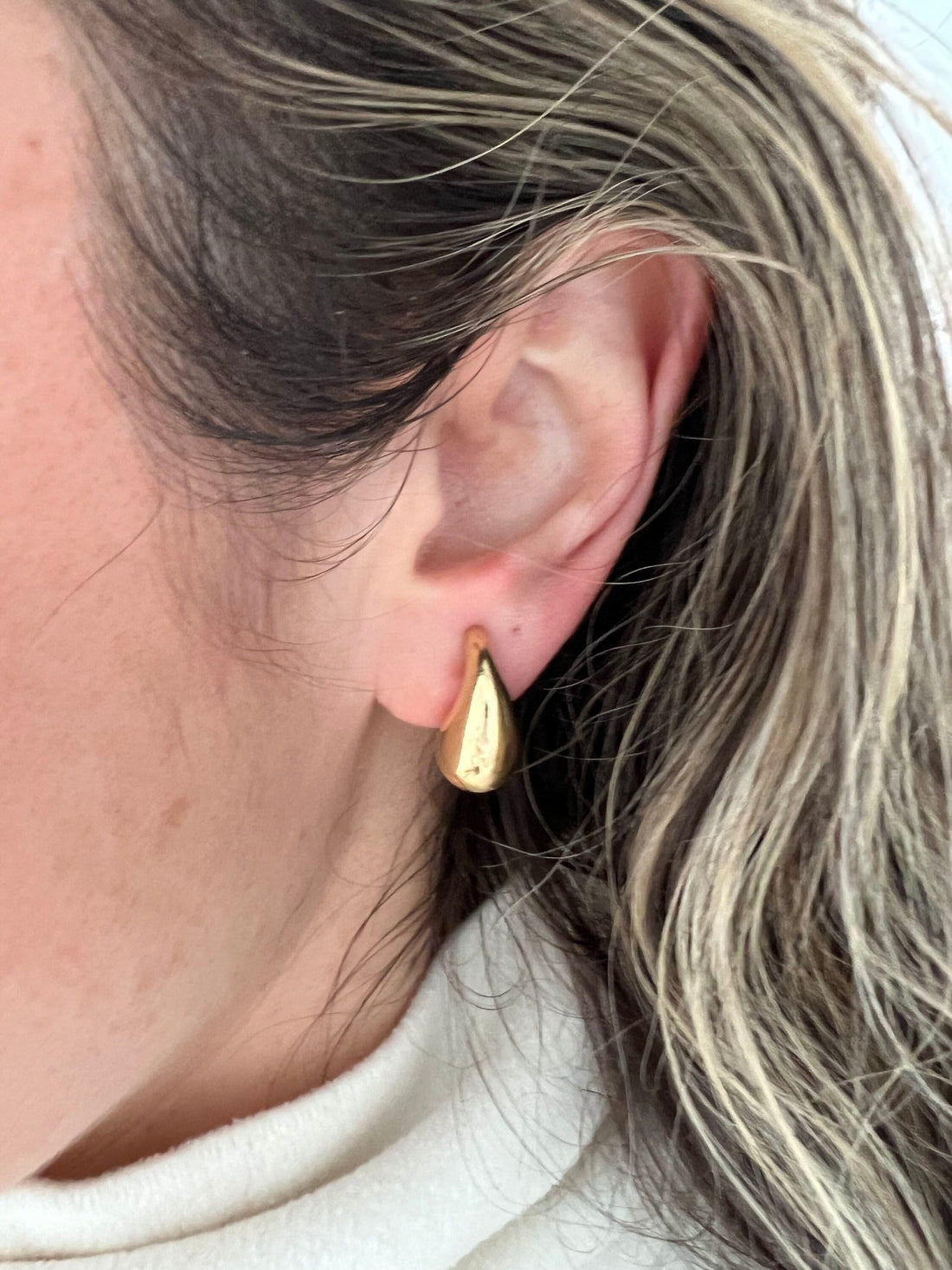 14k Yellow Gold Tear Drop Earrings, Chunky Dome Bottega Studs, Trendy Women's Jewelry, Mother's Day Special Gift