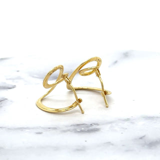 14K Yellow Gold Fashion Trend Hoop Earrings, Twisted Circles Hoops, Real Gold Earrings, Women