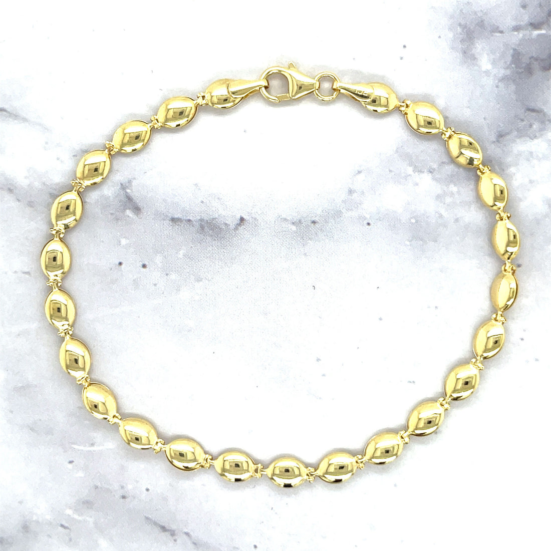 14K Yellow Gold 7" Pebble Bead Fancy Bracelet, 4mm wide, Trendy Bracelet, Real Gold, Women