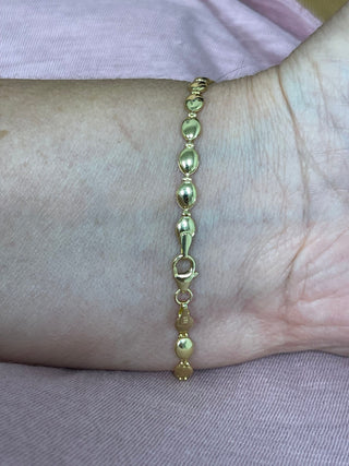 14K Yellow Gold 7" Pebble Bead Fancy Bracelet, 4mm wide, Trendy Bracelet, Real Gold, Women