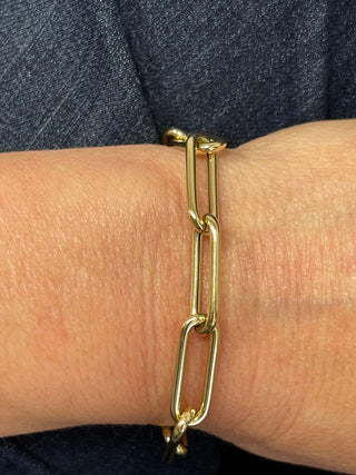 14K Yellow Gold 7.75" Paperclip Chain Bracelet with Invisible Clasp, 8.5mm wide, Chunky Bracelet, Real Gold Bracelet, Women