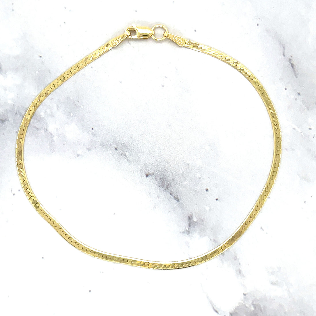 Solid 14K Yellow Gold 7" 8" Beveled Herringbone Chain Bracelet, 1.5mm wide, Real Gold, Herringbone Bracelet, Women