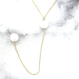 14K Yellow Gold 17" Diamond Cut Chain Real Pearl Drop Lariat Chain, Y-Necklace, Real Gold Chain, Women