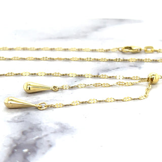 14K Yellow Gold 17" Layered Double Tear Drop Multi-Strand Lariat Chain Necklace 1.25mm Wide