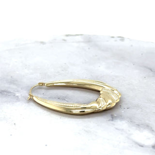 14K Yellow Gold Textured Graduated Puffy Oval Hoop Earrings, Oval Hoops, Real Gold Earrings, Women