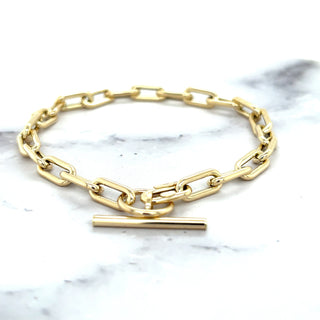 14K Yellow Gold 5mm Paperclip Link Bracelet with Toggle Clasp, 7.5" Real Gold Bracelet, Trendy Bracelet, Chunky Paperclip Bracelet, Women