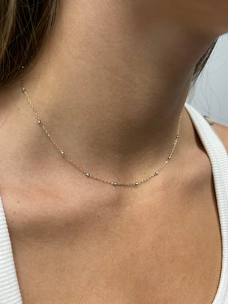 14K Yellow & White Gold Diamond Cut Bead Saturn Chain with Spring Ring, 2mm Beads, Two Tone Gold, Saturn Necklace, Women