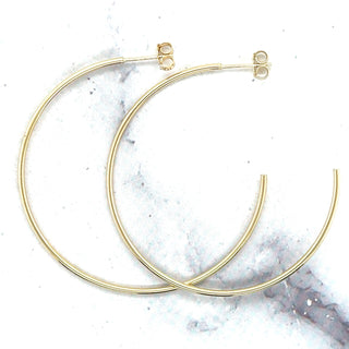 14K Yellow Gold 50mm C Hoop Earrings, 1.5mm Thick, Push Back Hoops, Thin Hoops, White Gold, Classic Hoops, Real Gold Earrings, Women