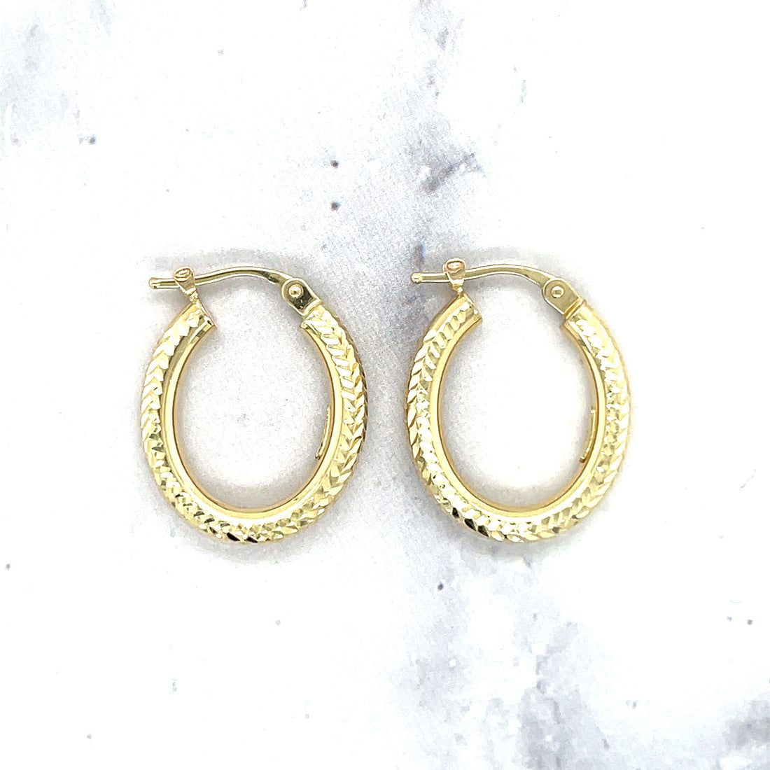 14K Yellow Gold Small Oval 12x16mm Diamond Cut/ Textured Earring, 3mm Thick ,Real Gold Hoop Earrings Gift for her