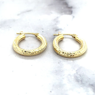 14K Yellow Gold Small Oval 12x16mm Diamond Cut/ Textured Earring, 3mm Thick ,Real Gold Hoop Earrings Gift for her