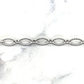 14K White Gold 8.6mm Diamond Cut/ Textured Oval Link Chain Bracelet, 7.25