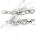 14K White Gold 8.6mm Diamond Cut/ Textured Oval Link Chain Bracelet, 7.25