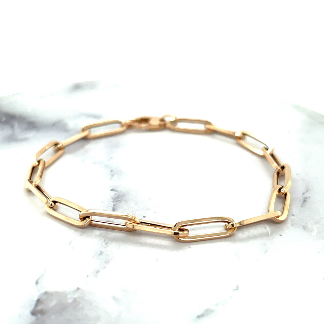 14K Rose Gold 7.5" Lite Paperclip Link Chain Bracelet 4.2mm Wide, Real Gold Paperclip Bracelet, Trendy Bracelet, Women