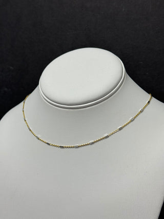 Solid 14K Yellow Gold 1.3mm Yellow Gold Bar Station On Yellow Gold Saturn Chain, 16" 18" 20", Real Gold Necklace, Saturn Necklace, Women