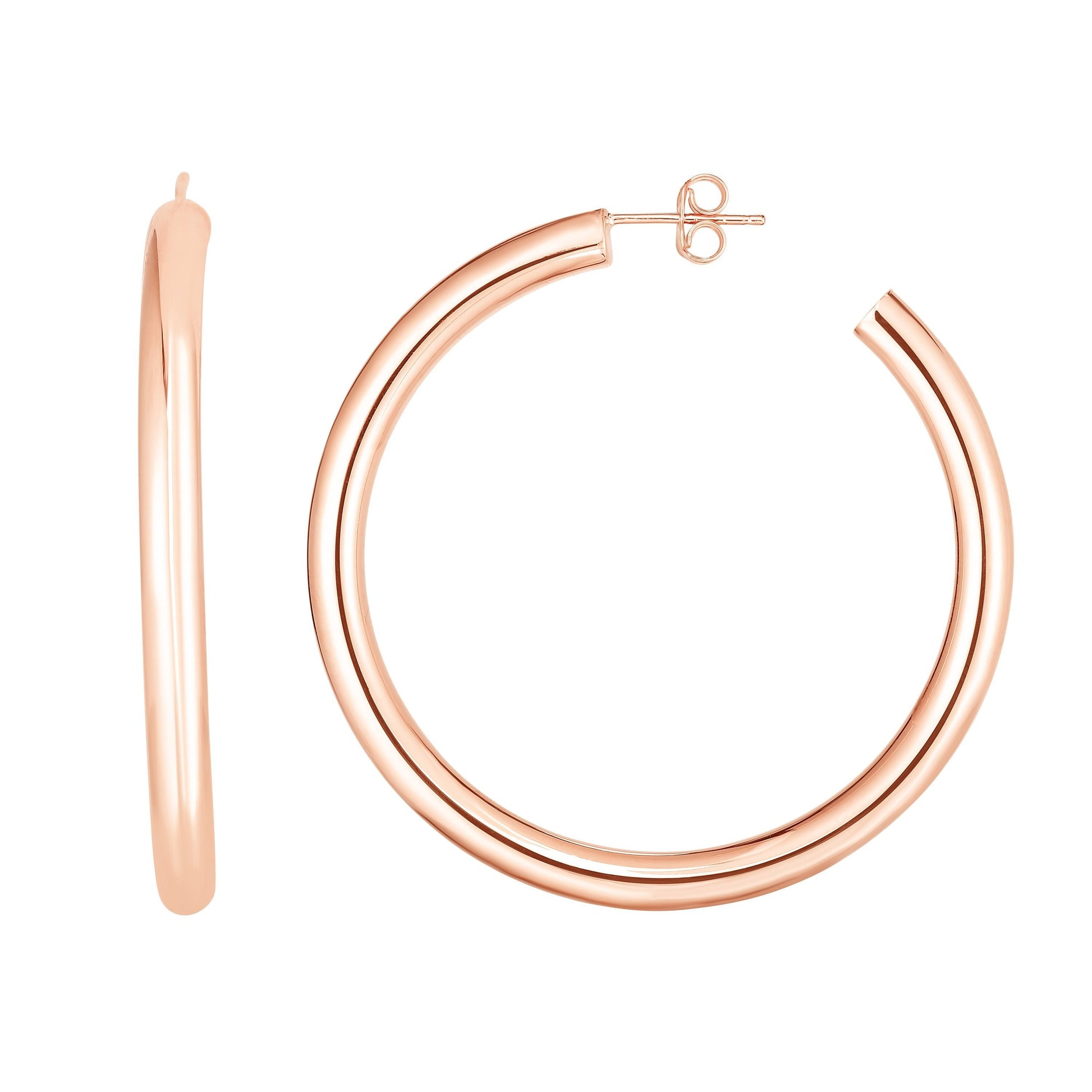 14K Yellow Gold 40mm C Hoop Earring With Push Back Clasp, 4mm Thick ,Real Gold Hoop Earrings, White Gold, Rose Gold, Women