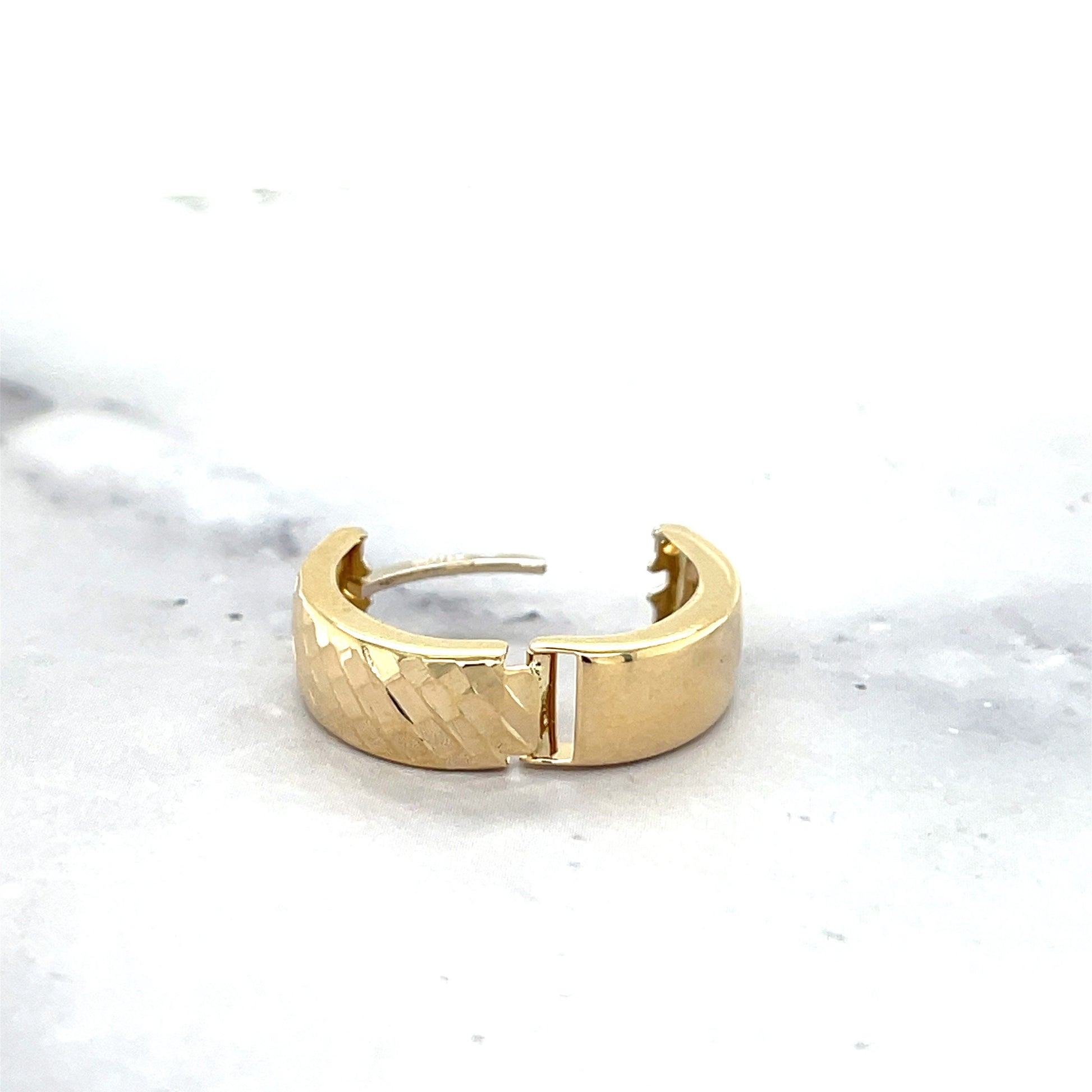 14K Yellow Gold 15mm Reversible Faceted Huggie Earrings, 6mm Wide, Small Polished Snuggable, Fancy Hoops, Real Gold Huggie, Women