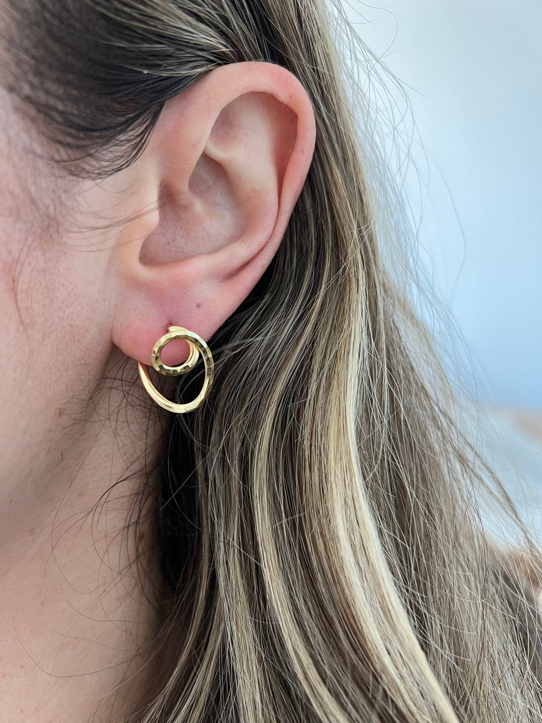 14K Yellow Gold Fashion Trend Hoop Earrings, Twisted Circles Hoops, Real Gold Earrings, Women