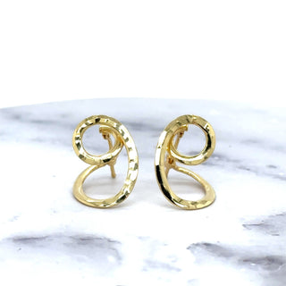 14K Yellow Gold Fashion Trend Hoop Earrings, Twisted Circles Hoops, Real Gold Earrings, Women