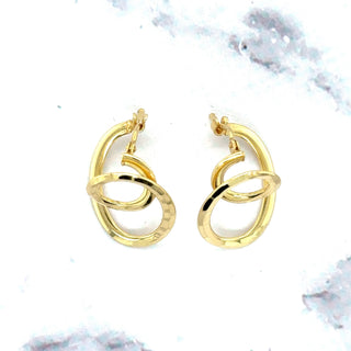 14K Yellow Gold Fashion Trend Hoop Earrings, Twisted Circles Hoops, Real Gold Earrings, Women