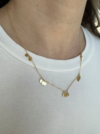 14K Yellow Gold 18" Stationed Dangling Disc Necklace With Spring Ring Clasp, Real Gold Chain, Fashion Necklace, Women