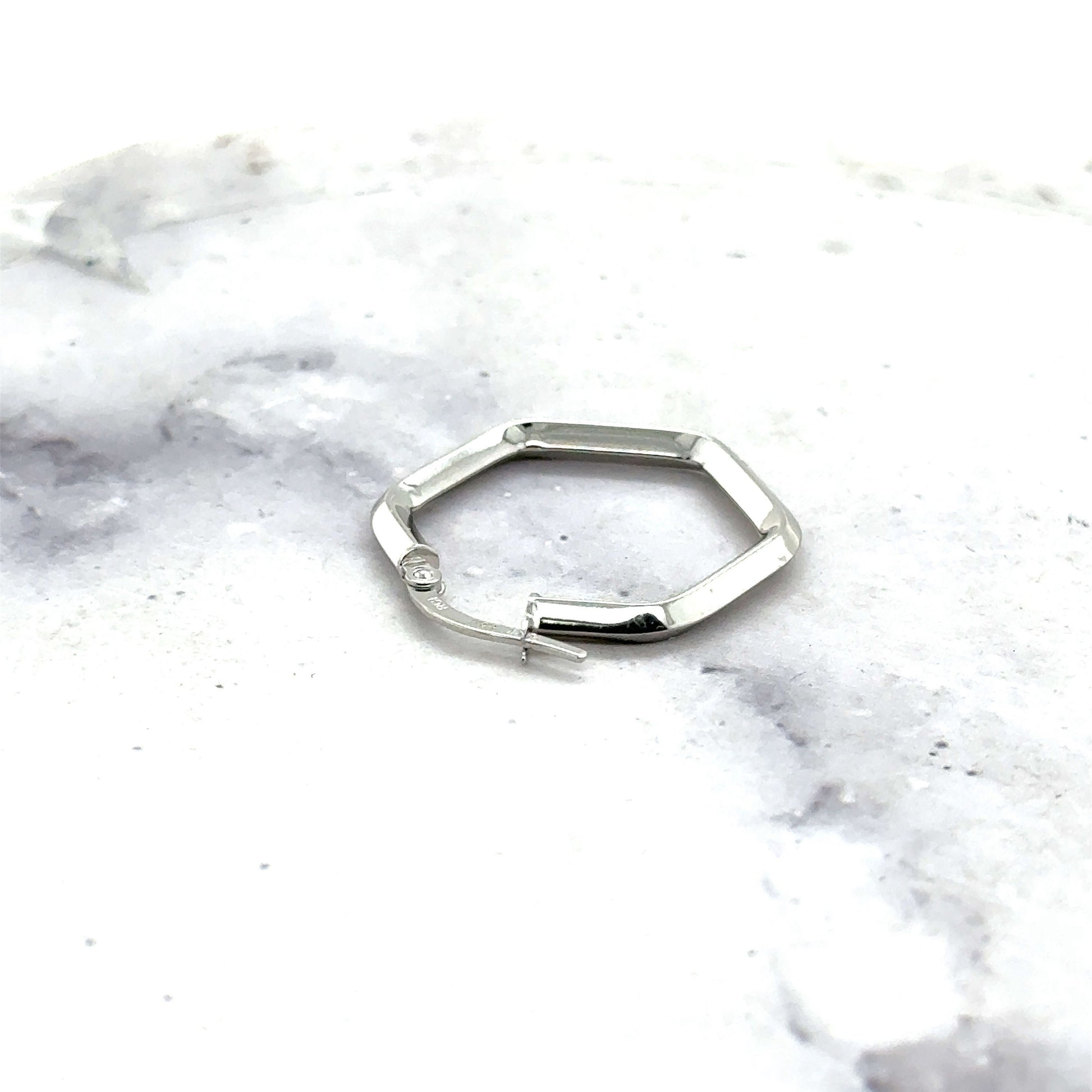 14K White Gold Hexagon Hoop Earrings With Hinged Clasp, Real Gold Hoops, Hexagon Hoops, Real Gold Earrings, Women