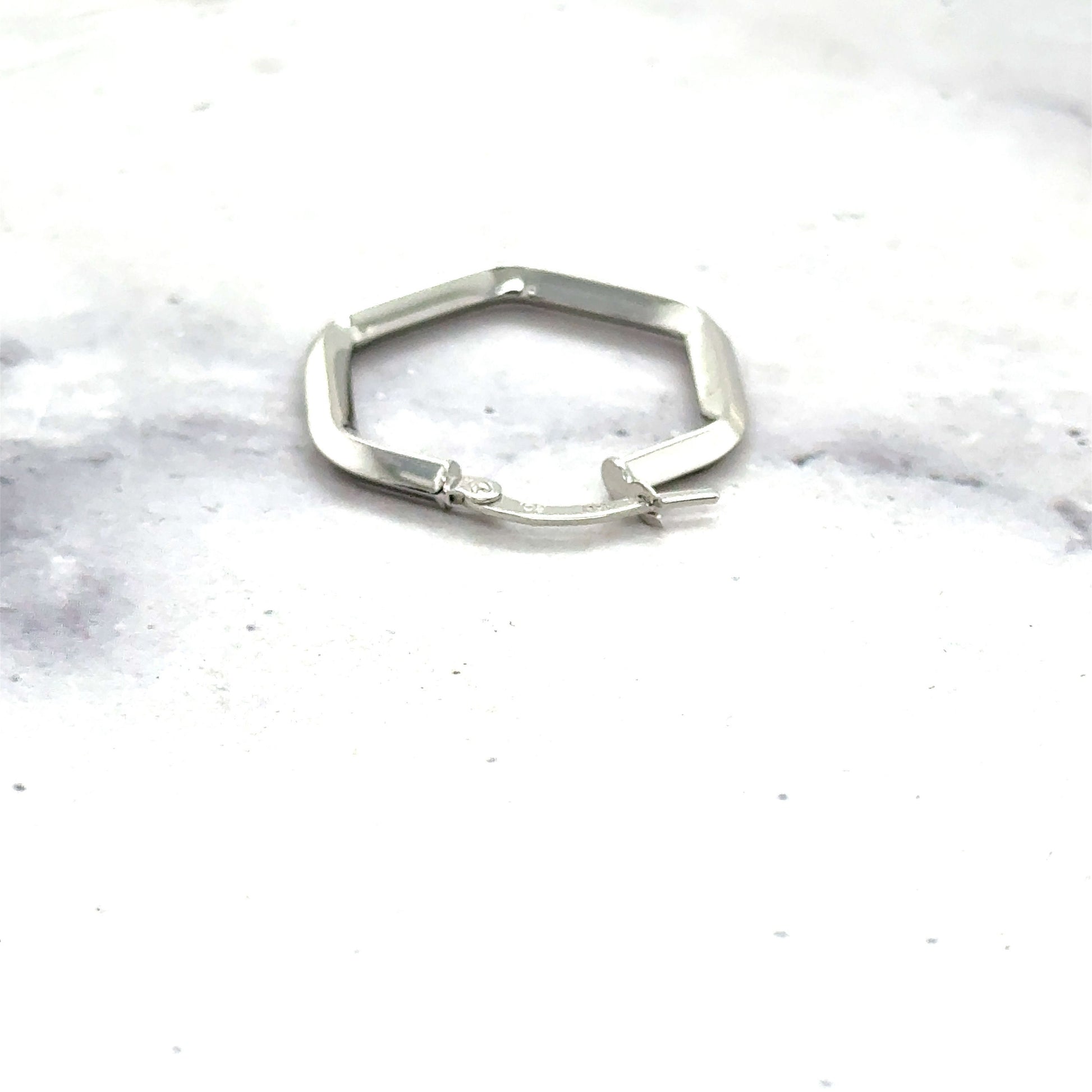 14K White Gold Hexagon Hoop Earrings With Hinged Clasp, Real Gold Hoops, Hexagon Hoops, Real Gold Earrings, Women