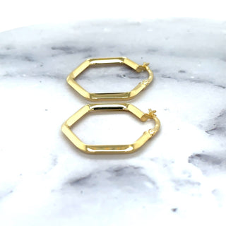 14K Yellow Gold Hexagon Hoop Earrings With Hinged Clasp, Real Gold Hoops, Hexagon Hoops, Women