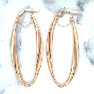 14K Rose Gold 50x15mm Twisted Oval Hinged Hoop Earrings, 3.5mm Thick, Oval Earrings, Twist Hoops, Real Gold Hoops, Women