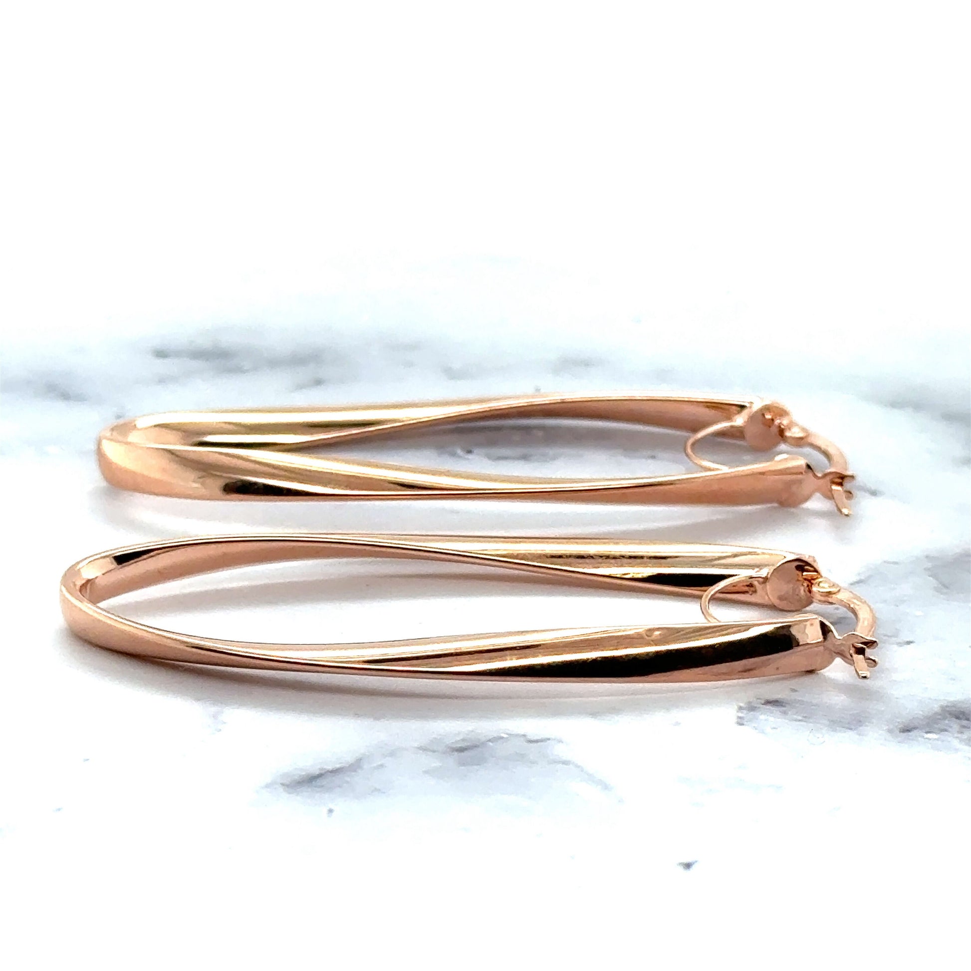 14K Rose Gold 50x15mm Twisted Oval Hinged Hoop Earrings, 3.5mm Thick, Oval Earrings, Twist Hoops, Real Gold Hoops, Women