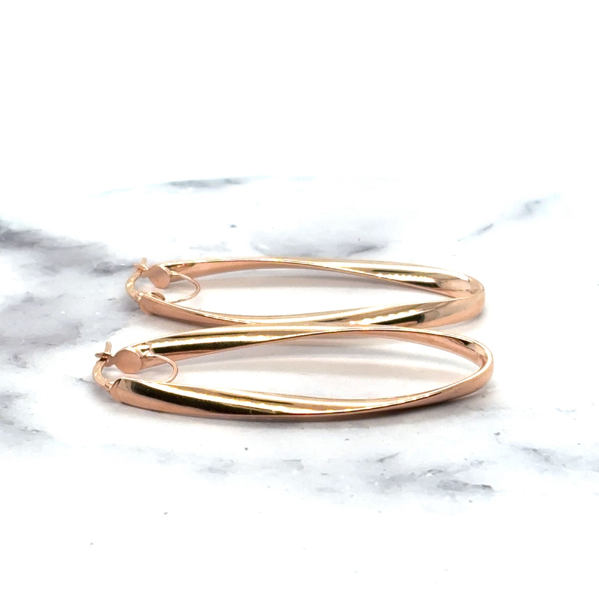 14K Rose Gold 50x15mm Twisted Oval Hinged Hoop Earrings, 3.5mm Thick, Oval Earrings, Twist Hoops, Real Gold Hoops, Women