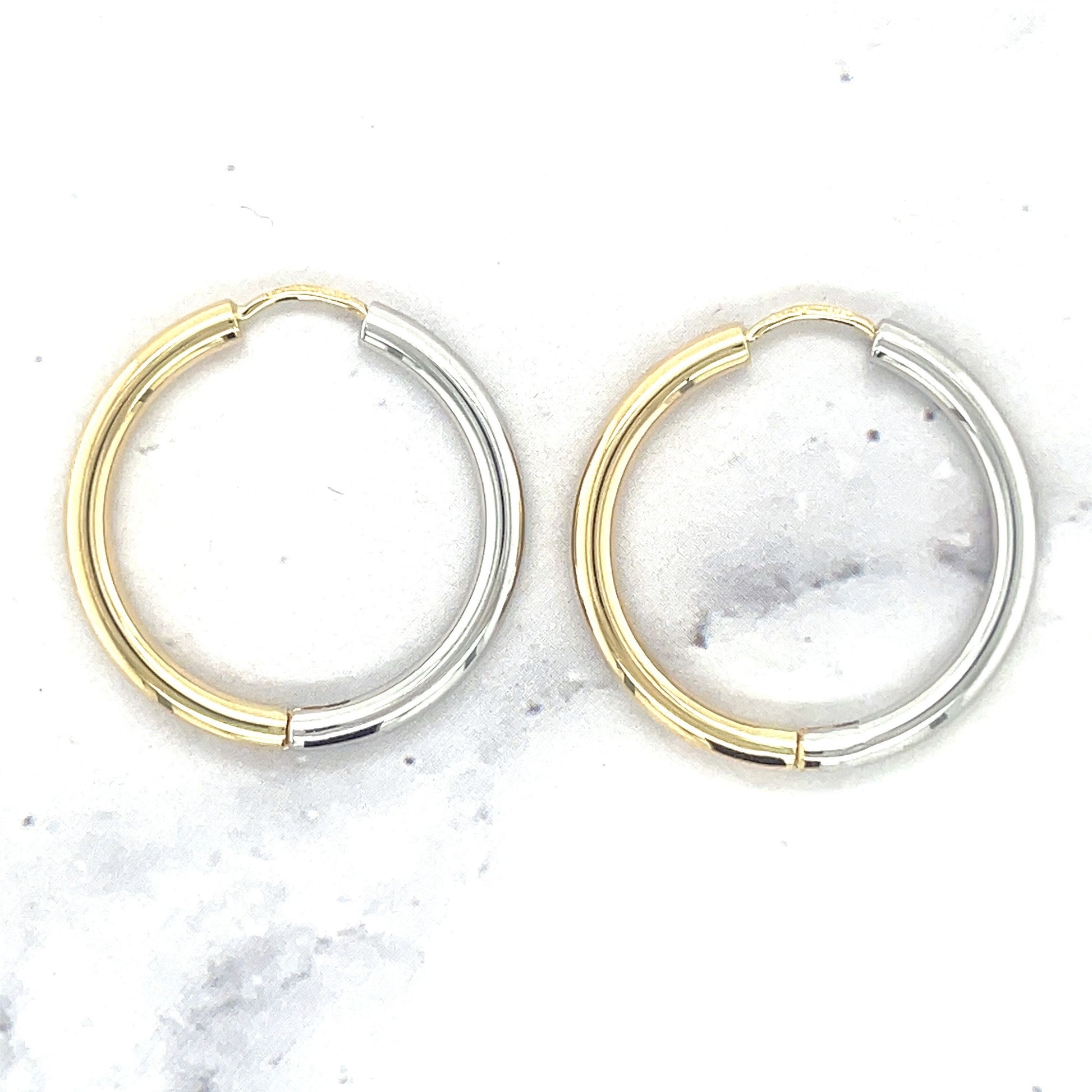 14K Two Tone Gold 20mm DC Hoop Earring, Diamond Cut Hoops, Yellow & White Gold Hoops, Small Hoops, Real Gold Earrings, Women