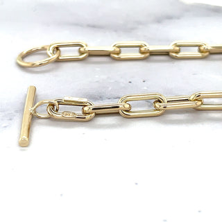 14K Yellow Gold 5mm Paperclip Link Bracelet with Toggle Clasp, 7.5" Real Gold Bracelet, Trendy Bracelet, Chunky Paperclip Bracelet, Women