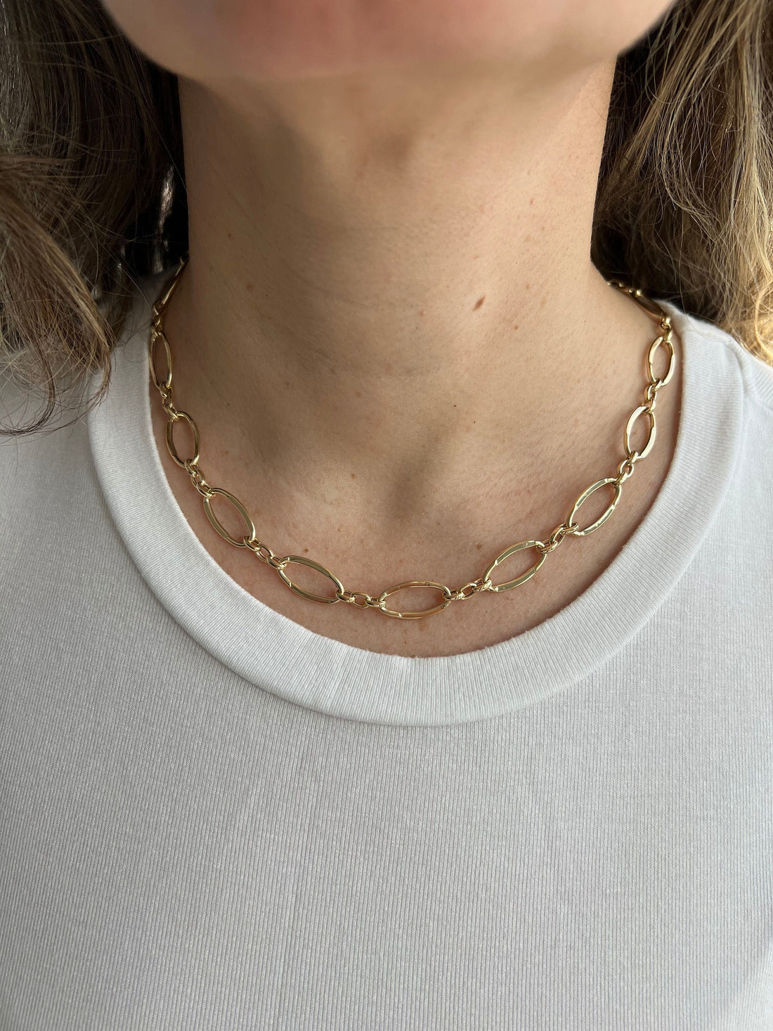 14K Yellow Gold 18" Three Plus One Oval Link Chain 10mm Wide, Real Gold Chain, Women Necklace