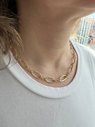 14K Yellow Gold 18" Three Plus One Oval Link Chain 10mm Wide, Real Gold Chain, Women Necklace