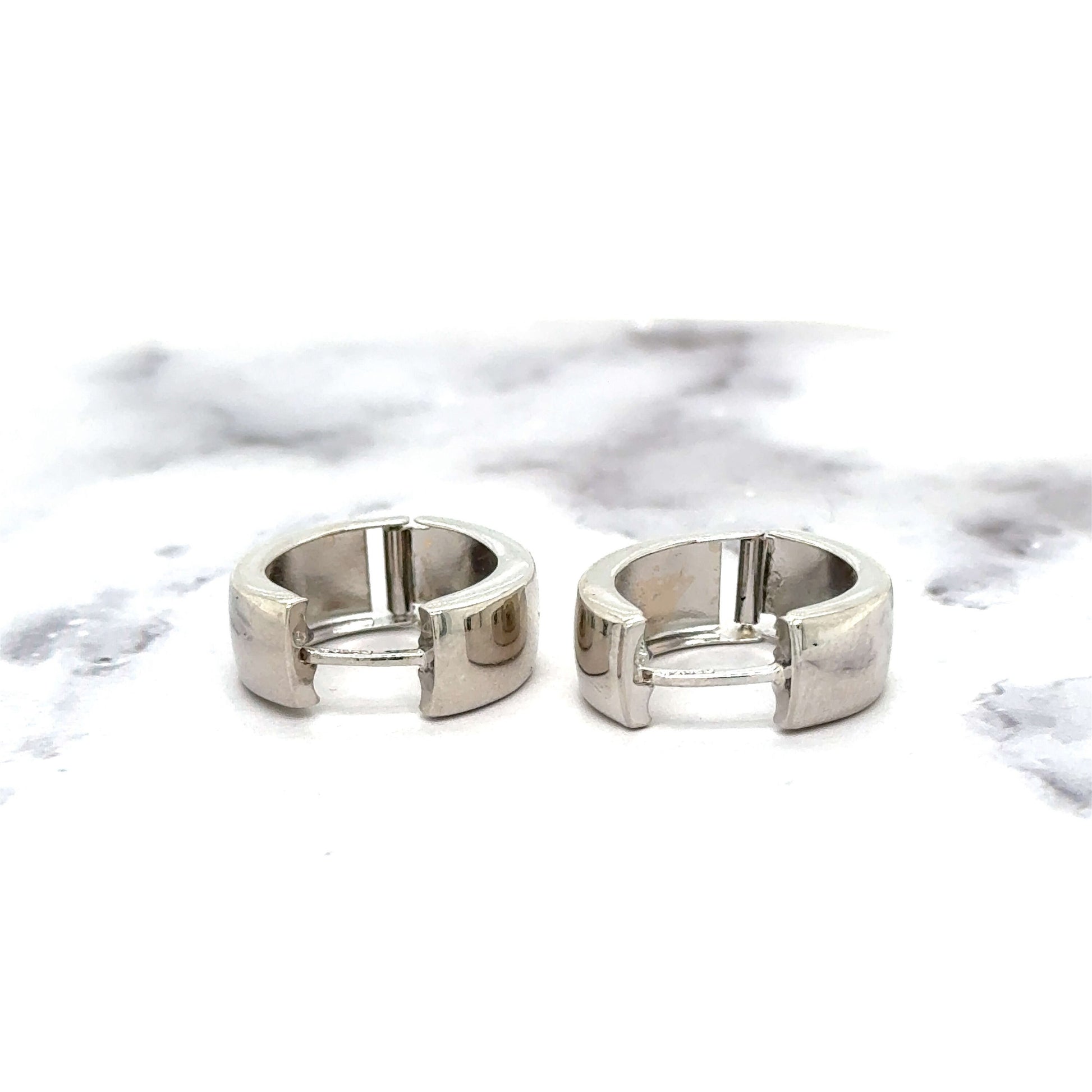 14K White Gold 16mm Chunky Huggie Earring, 5mm Thick ,Gold Snuggables, Huggie Hoops, Real Gold Hoops, Gift for her