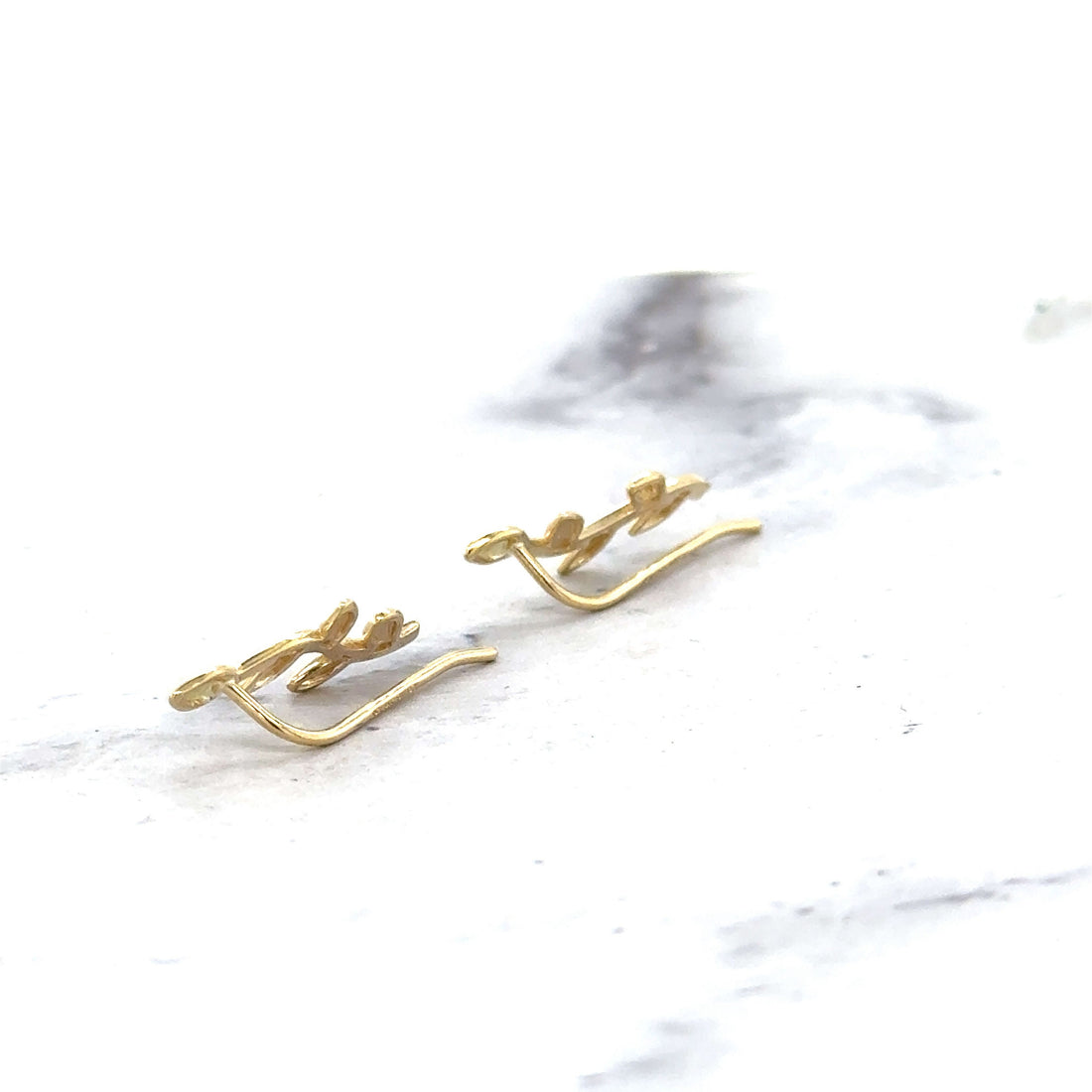 14K Yellow Gold Leaf Ear Climber Earrings, Ear Crawler, Real Gold Earrings, Women