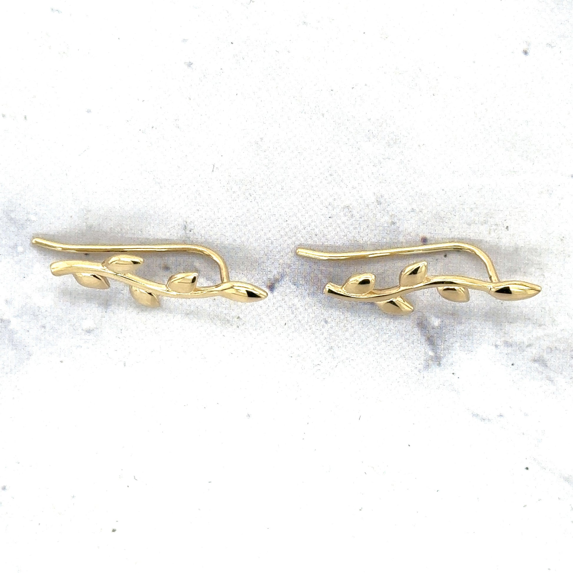 14K Yellow Gold Leaf Ear Climber Earrings, Ear Crawler, Real Gold Earrings, Women