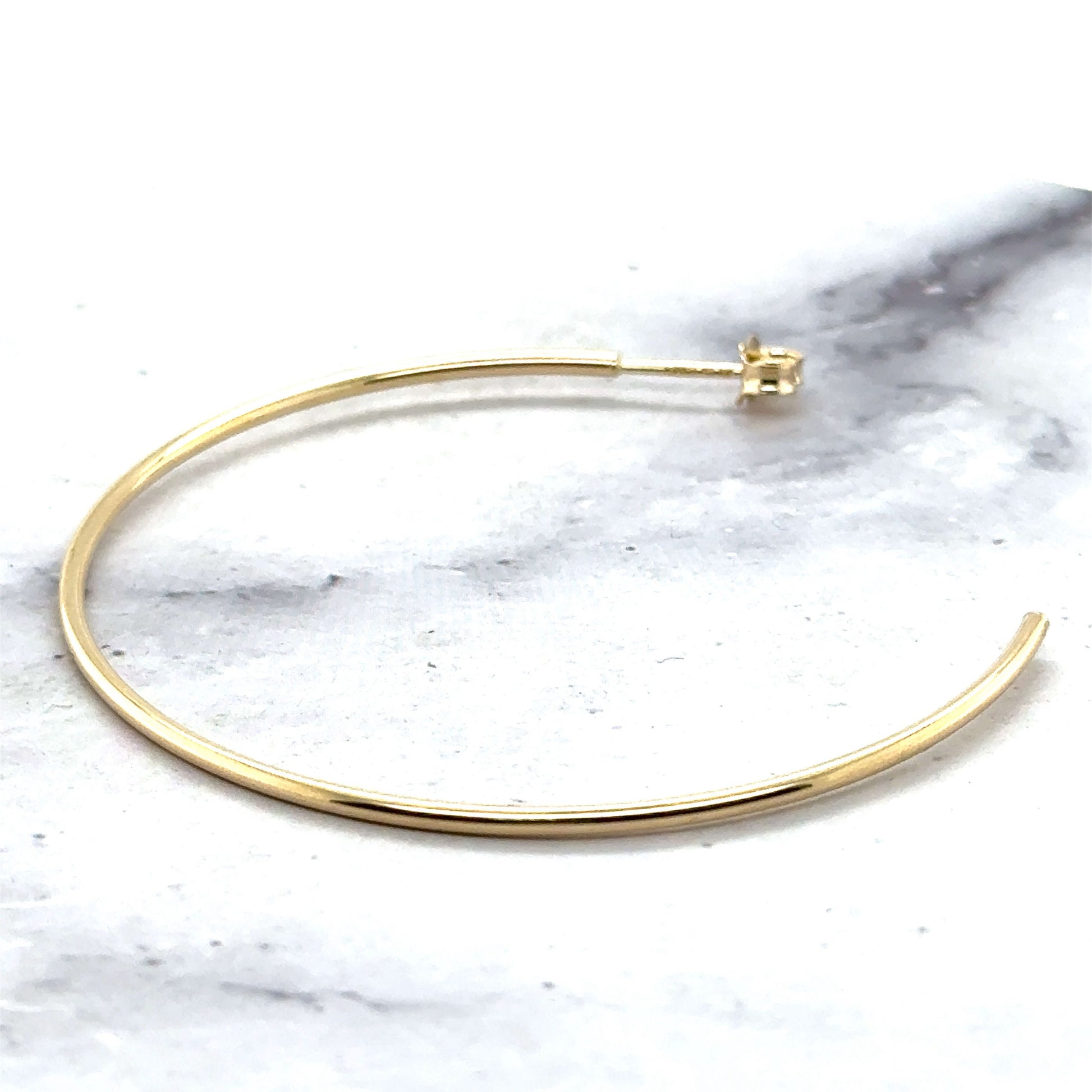 14K Yellow Gold 50mm C Hoop Earrings, 1.5mm Thick, Push Back Hoops, Thin Hoops, White Gold, Classic Hoops, Real Gold Earrings, Women