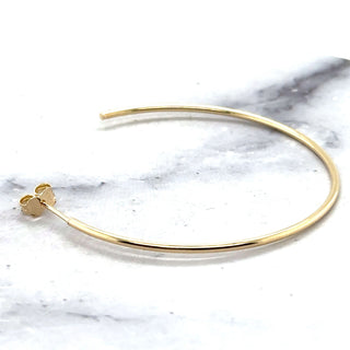 14K Yellow Gold 50mm C Hoop Earrings, 1.5mm Thick, Push Back Hoops, Thin Hoops, White Gold, Classic Hoops, Real Gold Earrings, Women