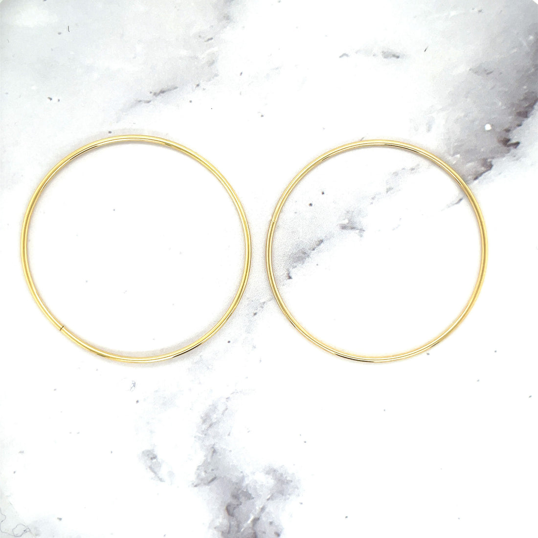 14K Yellow Gold 35mm Thin Polished Endless Continuous Hoop Earring, 1.2mm Thick ,Real Gold Hoop Earrings Gift for her