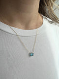 14K Yellow Gold Emerald Cut Blue Topaz Necklace, 18