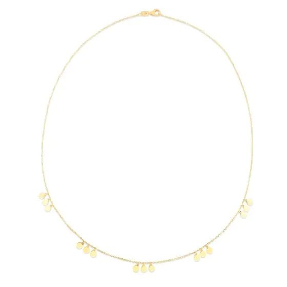 14K Yellow Gold 18" Stationed Dangling Disc Necklace With Spring Ring Clasp, Real Gold Chain, Fashion Necklace, Women