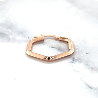 14K Rose Gold Hexagon Hoop Earrings With Hinged Clasp, Real Gold Hoops, Hexagon Hoops, Real Gold Earrings, Women