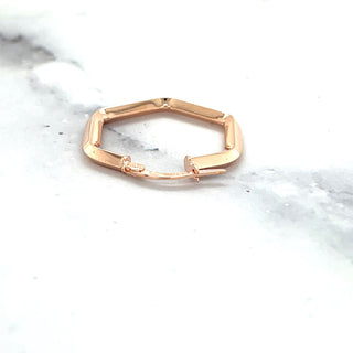 14K Rose Gold Hexagon Hoop Earrings With Hinged Clasp, Real Gold Hoops, Hexagon Hoops, Real Gold Earrings, Women