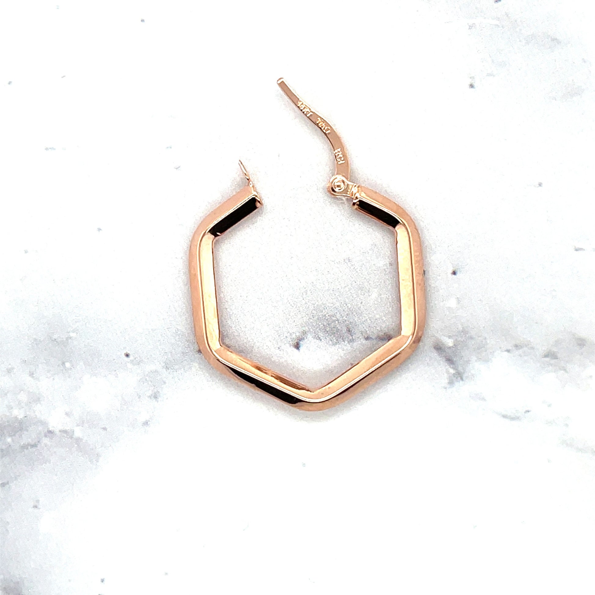 14K Rose Gold Hexagon Hoop Earrings With Hinged Clasp, Real Gold Hoops, Hexagon Hoops, Real Gold Earrings, Women