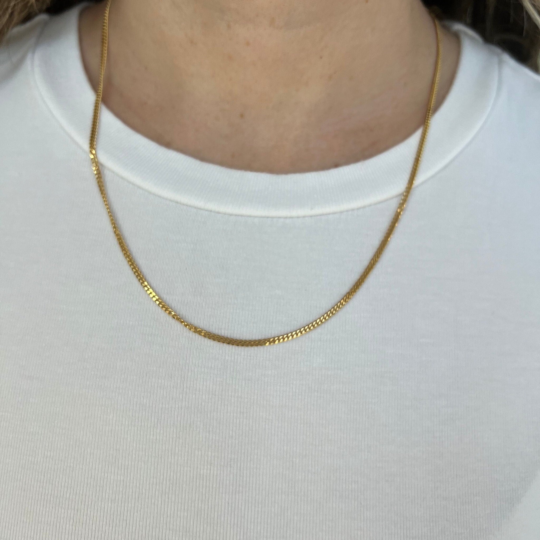 Solid 18K Yellow Gold 2.2mm Curb Chain Necklace, 16" 18" 20" 24" Real Gold Chain, Solid Gourmette Chain, Women, Unisex