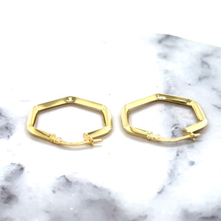 14K Yellow Gold Hexagon Hoop Earrings With Hinged Clasp, Real Gold Hoops, Hexagon Hoops, Women