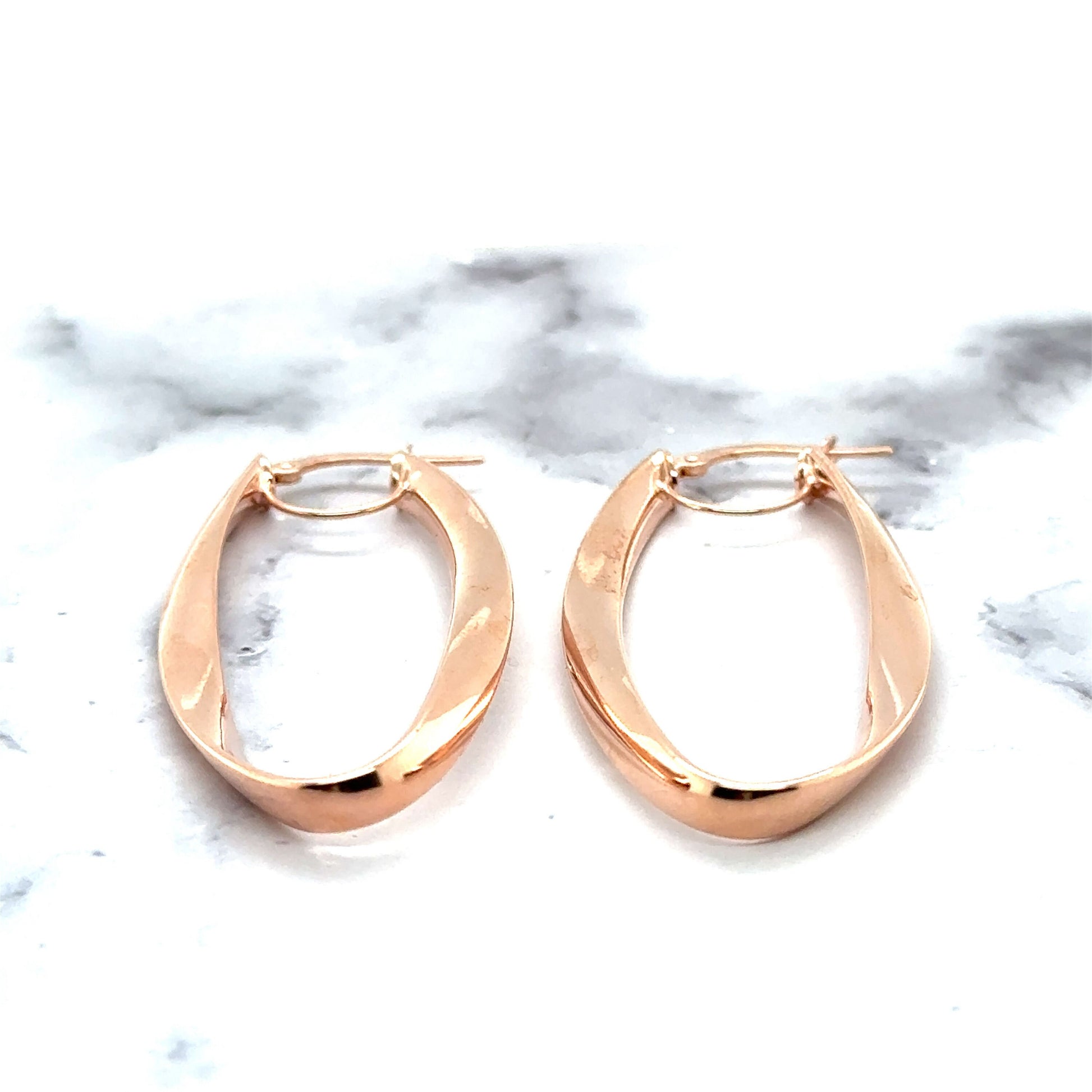 14K Rose Gold 50x15mm Twisted Oval Hinged Hoop Earrings, 3.5mm Thick, Oval Earrings, Twist Hoops, Real Gold Hoops, Women