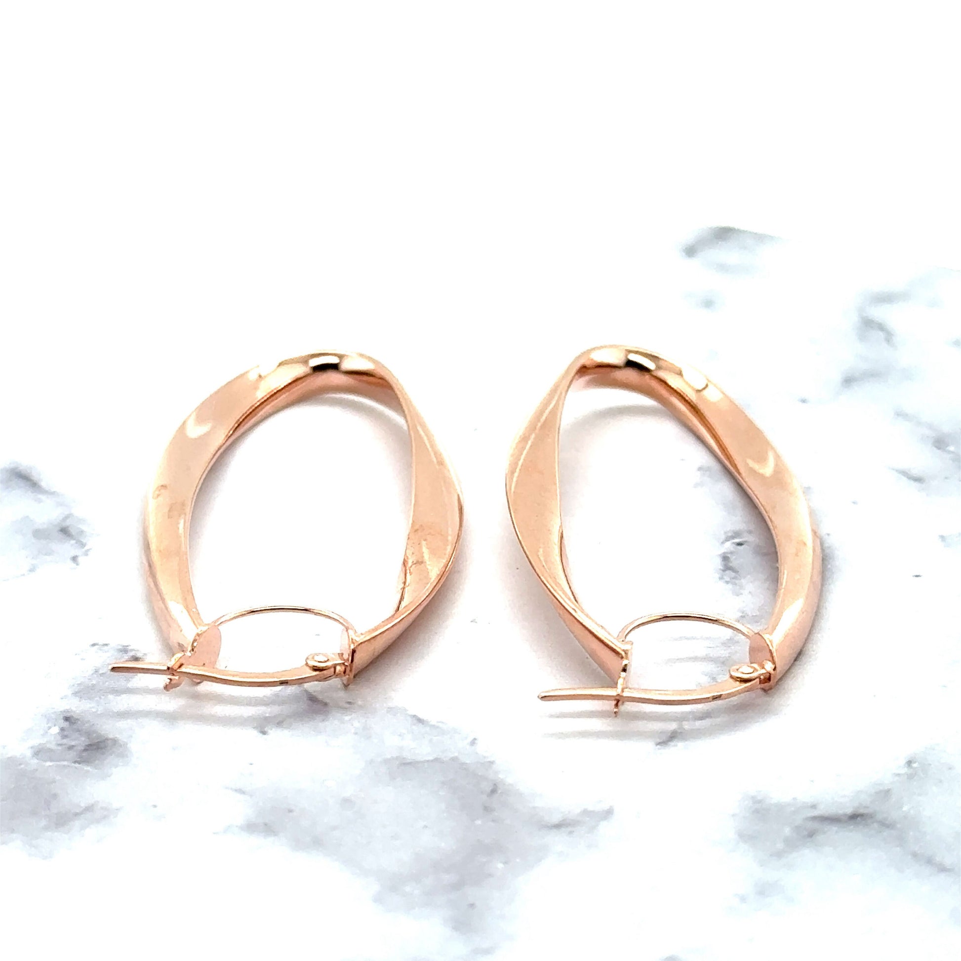 14K Rose Gold 50x15mm Twisted Oval Hinged Hoop Earrings, 3.5mm Thick, Oval Earrings, Twist Hoops, Real Gold Hoops, Women