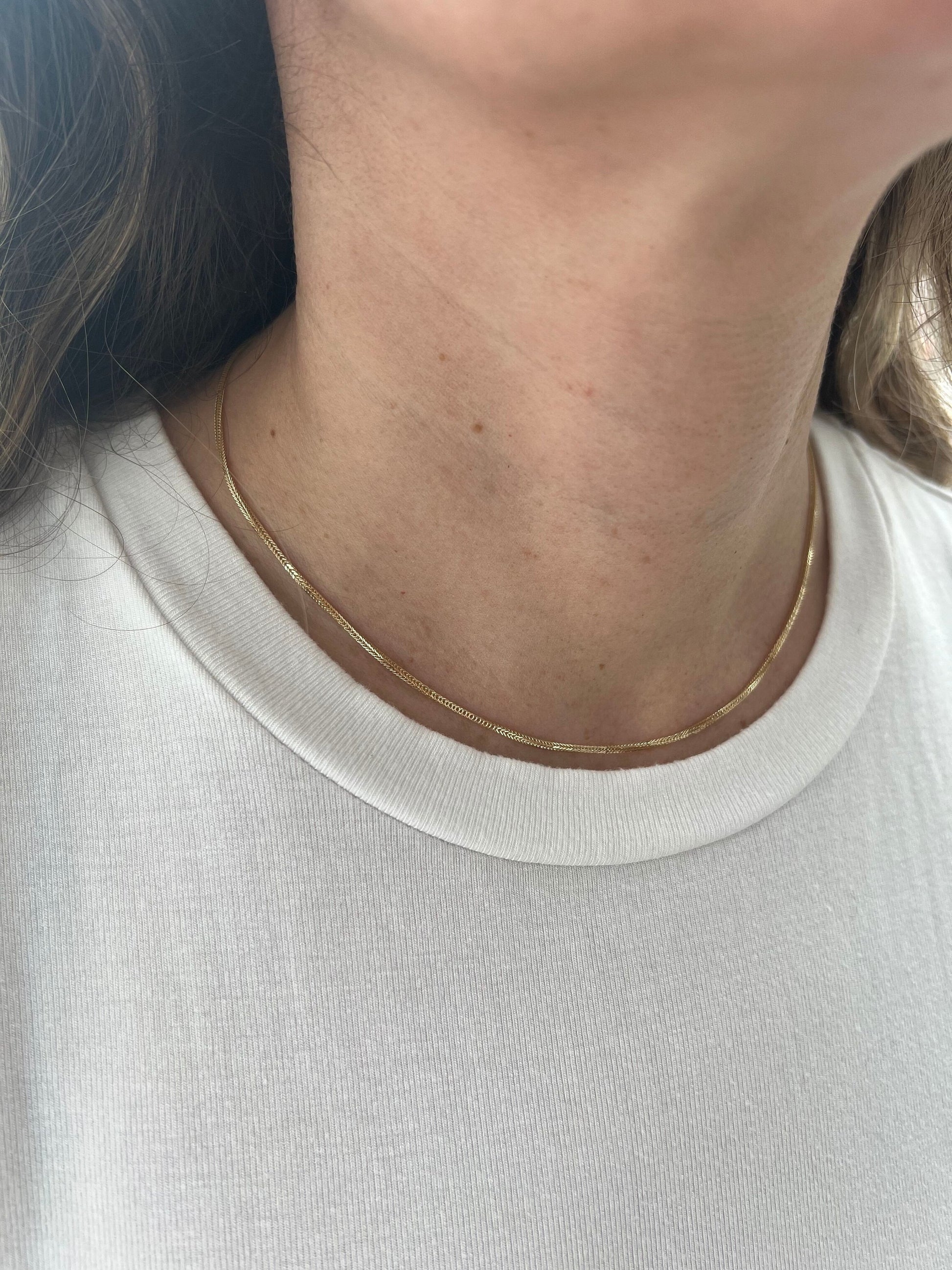 Solid 14K Yellow Gold 1mm Foxtail Necklace, 16" 18" 20" Fox Chain, Real Gold Necklace, White Gold, Foxtail Chain, Women